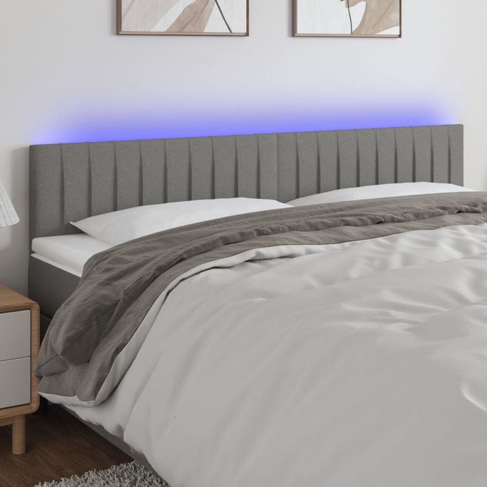 Vidaxl Čelo postele s LED tmavosivé 200x5x78/88 cm látka